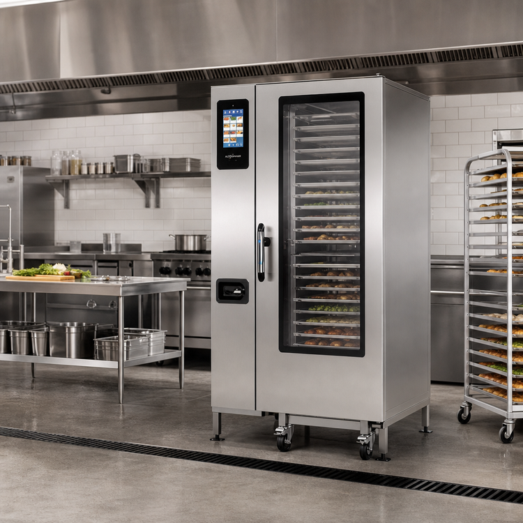Product image #2 for Alto-Shaam Prodigi Pro Gas Boilerless Combi Oven/Steamer, Floor Model with Roll-In Cart, 20 Sheet Pan Capacity