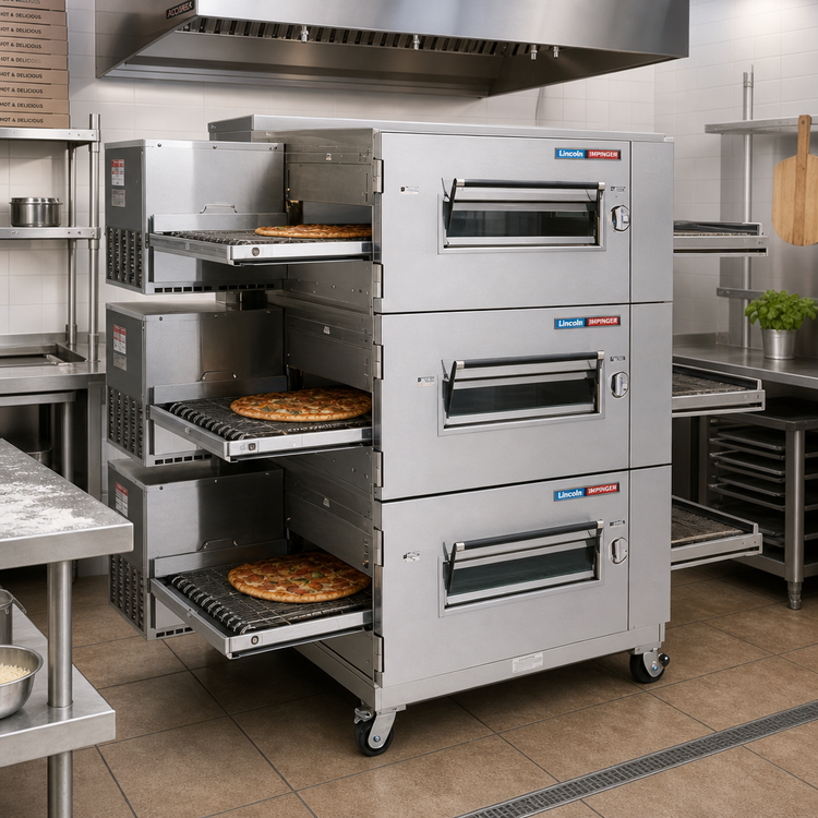 Product image #2 for Lincoln Impinger Low Profile Triple-Stack Electric Conveyor Pizza Oven Package