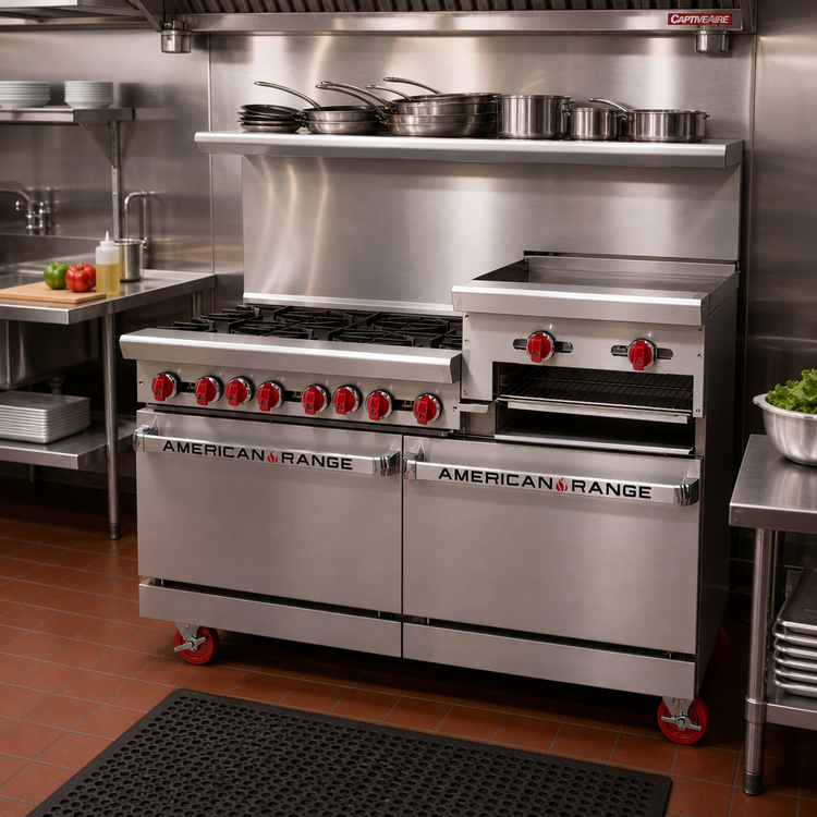 Product image #2 for American Range 60-Inch Commercial Gas Range with 6 Open Burners, 24-Inch Raised Griddle/Broiler, Convection Oven and Standard Oven