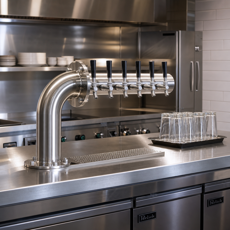 Product image #2 for Perlick Left-Mount L Brew Pipe 6-Faucet Countertop Glycol-Cooled Draft Beer Tower