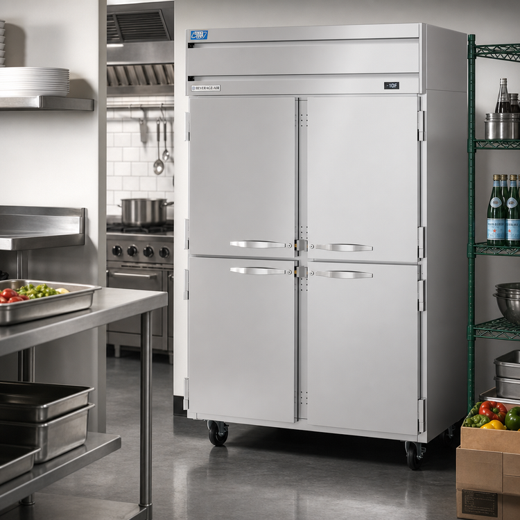 Product image #2 for Beverage-Air Cross Temp Top-Mount Two-Section Convertible Reach-In Refrigerator/Freezer with Half Solid Doors