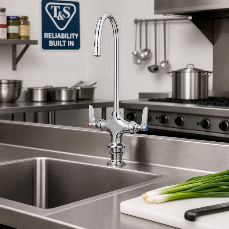 Product image #2 for T&S Brass Double Pantry Deck-Mount Mixing Faucet with Swivel/Rigid Gooseneck