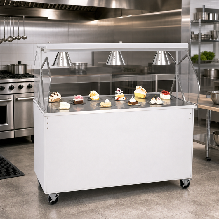 Product image #2 for Vollrath 2-Series Affordable Portable 60-Inch Utility Station with Stainless Steel Seamless Top, Buffet Breath Guard, and Storage Base - White