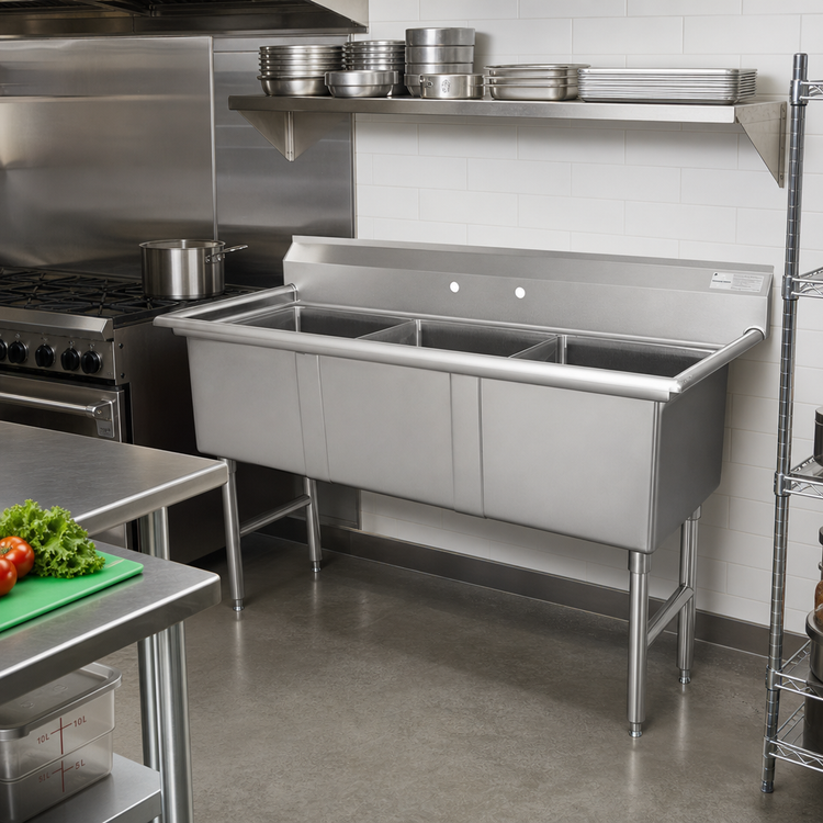 Product image #2 for Advance Tabco FC-3-1824 59-Inch 3-Compartment Fabricated Sink, 16 Gauge 304 Stainless Steel, No Drainboards