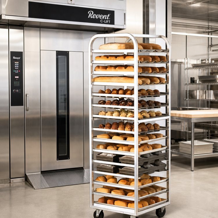 Product image #2 for Adamatic/Revent C-Lift Roll-In Oven Rack, 15-Pan Capacity, Single End Load