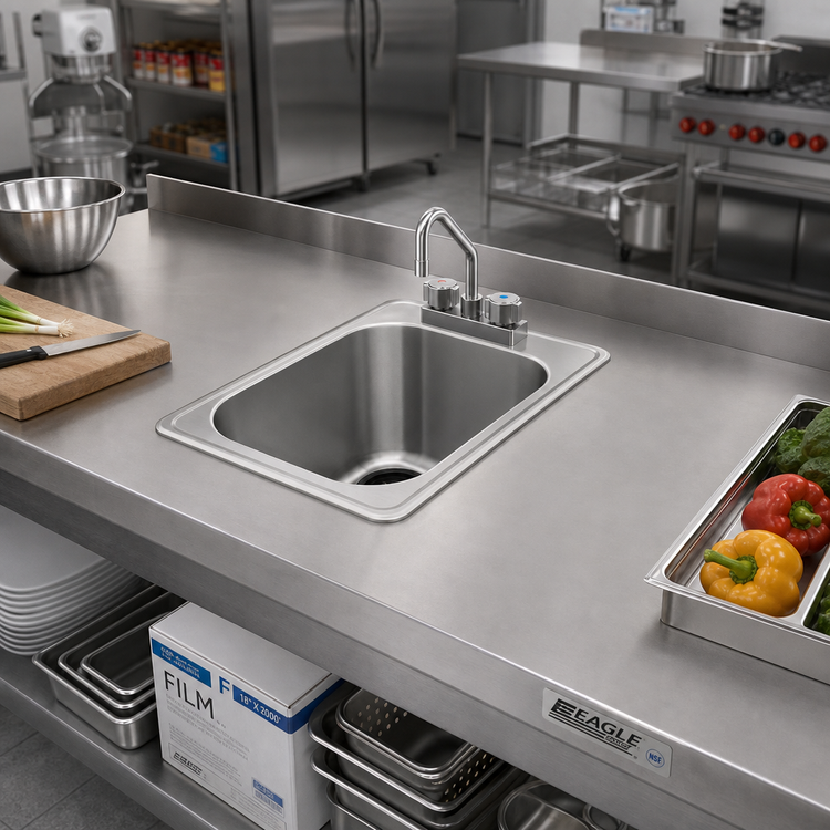 Product image #2 for Eagle Group Self-Rimming Drop-In Sink with Faucet and Basket Drain, 1-Compartment 18" x 24" x 13-1/2" Bowl