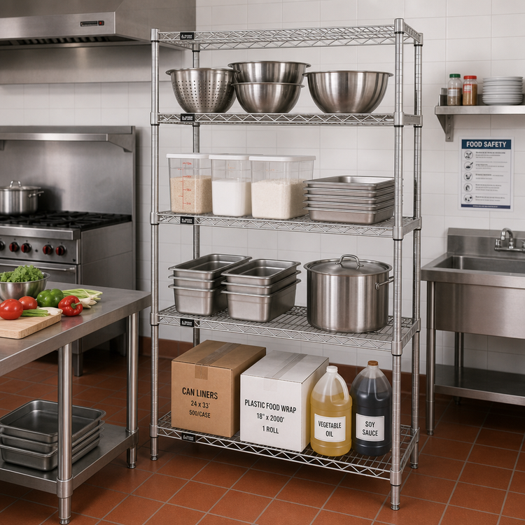 Product image #2 for Quantum 30 x 24 x 63 Inch 4-Shelf Stationary Wire Shelving Starter Kit, 304 Stainless Steel