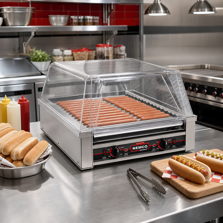 Product image #2 for Roll-A-Grill Narrow Roller Hot Dog Grill, 16 Chrome Rollers, 45-Hot Dog Capacity, 220V