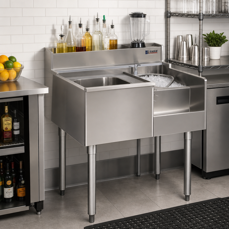 Product image #2 for Eagle 2200 Series Underbar Ice Bin/Cocktail Station with Blender Station, Right Ice Bin, 36 x 24 Inches