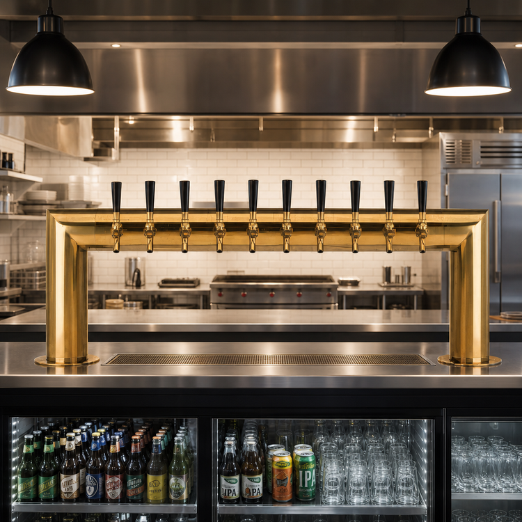 Product image #2 for Micro Matic Pass-Thru Countertop Glycol-Cooled Draft Beer Tower, 10 Faucets, 2 Columns, PVD Brass Finish