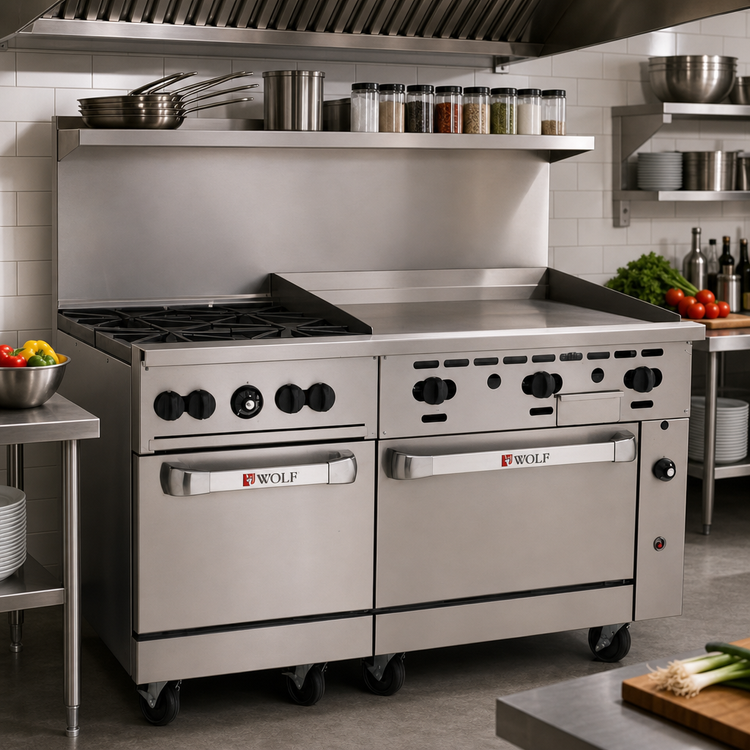 Product image #2 for Wolf Challenger XL 60-Inch Gas Restaurant Range with 4 Open Burners, 36-Inch Griddle, and 2 Standard Ovens