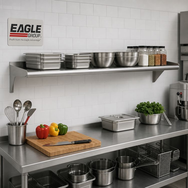 Product image #2 for Eagle Group 108-Inch x 10-Inch Wall-Mounted Shelf, 16 Gauge 430 Stainless Steel