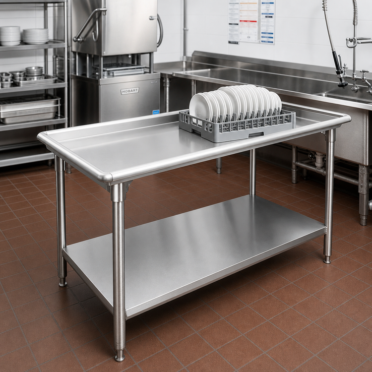 Product image #2 for John Boos Stainless Steel Dish Sorting Table with Raised Edge, Undershelf, and Adjustable Bullet Feet, 60-7/8 Inch W x 30-3/8 Inch D