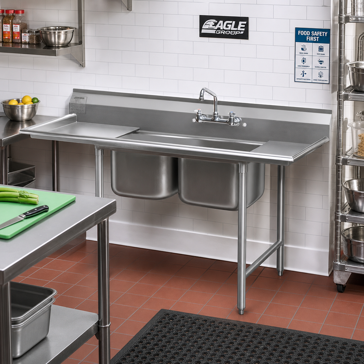 Product image #2 for Eagle Group 314 Series 2-Compartment 304 Stainless Steel Sink with Left Drainboard, 78-3/4 Inch Wide