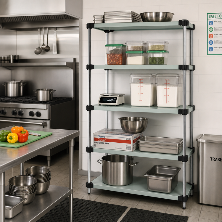 Product image #2 for Quantum 54 Inch x 14 Inch x 63 Inch Solid Stainless Steel Stationary Shelving Starter Kit