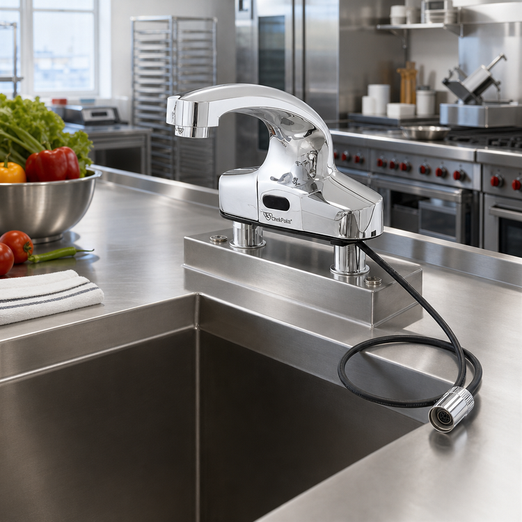 Product image #2 for ChekPoint Electronic Touchless Deck-Mount Faucet with 4-Inch Centers and Cast Brass Spout