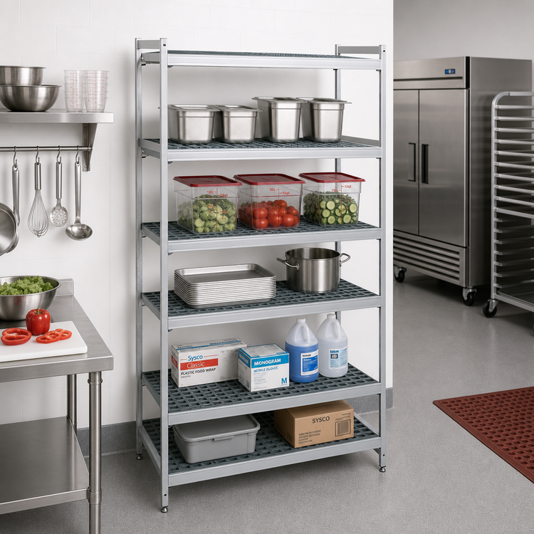 Product image #2 for Fermostock 5-Tier Stationary Starter Polymer Shelving Unit, 83" H x 59" W x 18" D, Gray
