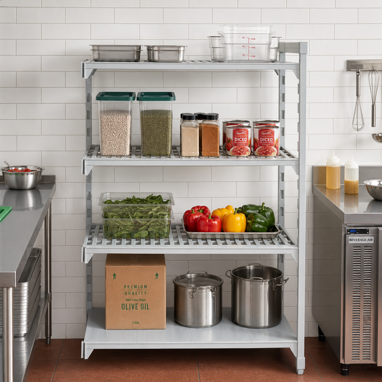 Product image #3 for Cambro Camshelving Premium 24 x 36 x 64-Inch Stationary Polymer Shelving Add-On Unit, 4-Shelf Vented & Solid, Speckled Gray