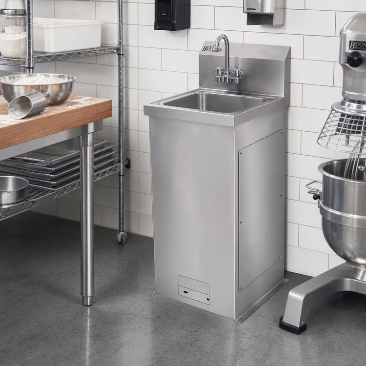 Product image #2 for John Boos Pro-Bowl Floor-Mount Hand Wash Sink with Faucet, 14 x 10 x 5-Inch Bowl, and Backsplash