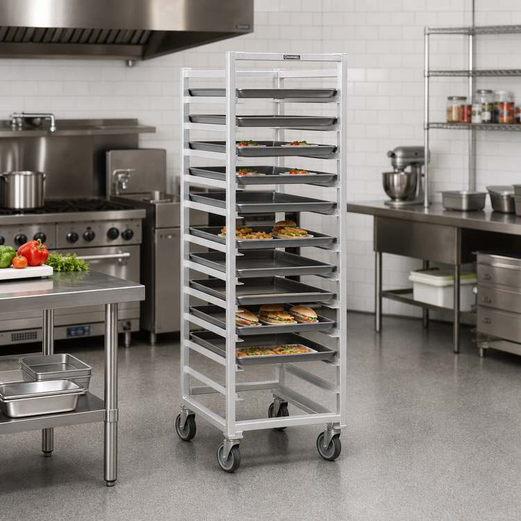 Product image #2 for Channel 438A Single-Section Aluminum Cafeteria Tray Rack, 70-Inch High, End Load, 30-Tray Capacity