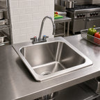 Thumbnail image #2 for BK Resources DDI-20161224-P-G Deep-Drawn Single-Compartment Drop-In Stainless Steel Sink with Faucet and Basket Drain, 23 x 21 x 12 Inches