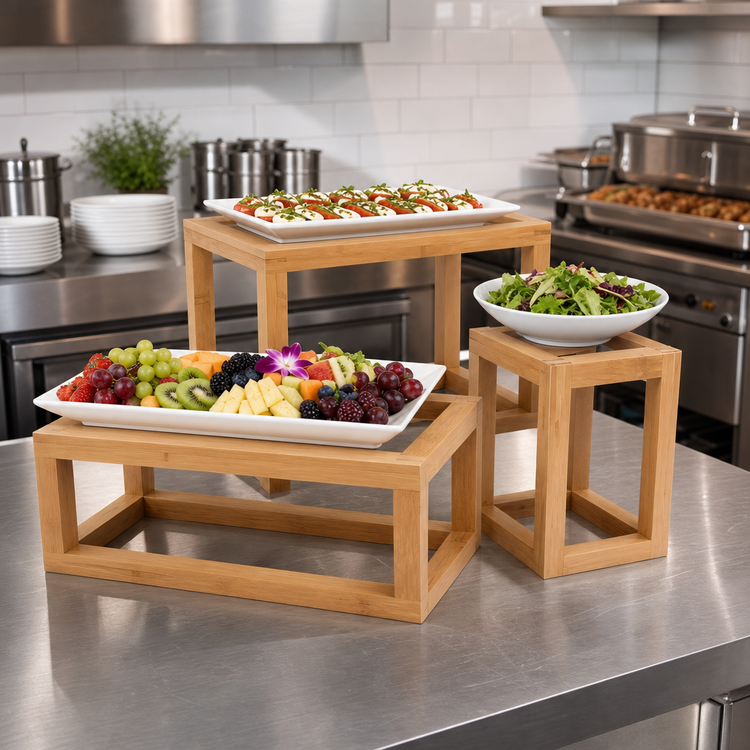 Product image #2 for Natural Bamboo Open Frame Buffet Riser Set of 3