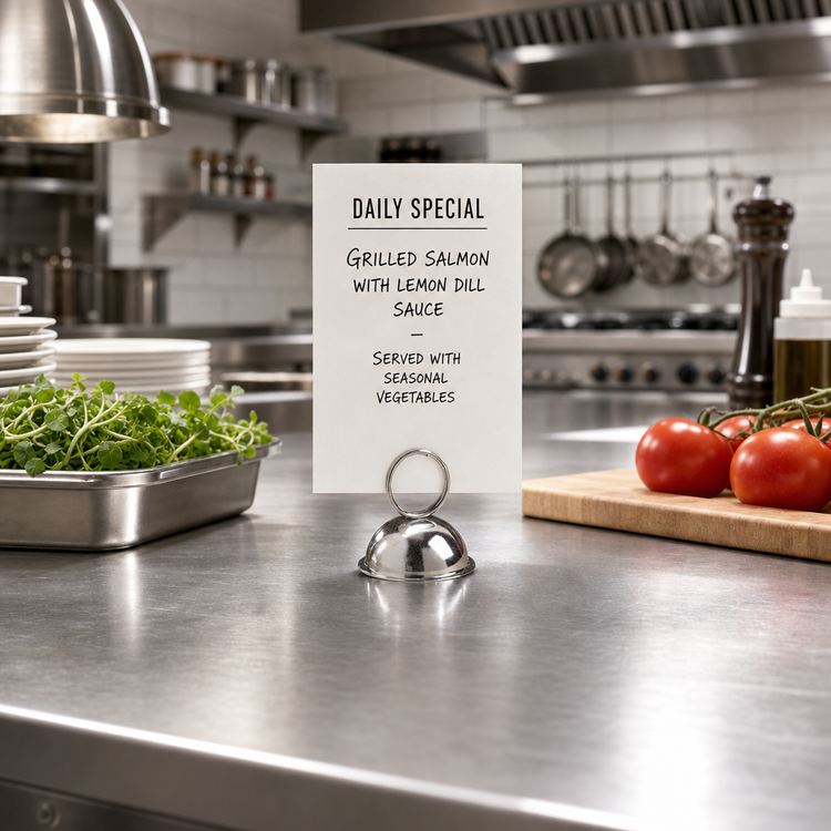 Product image #2 for Nickel-Plated Low-Profile Wire Loop Menu Clip / Card Holder with Round Bell Base