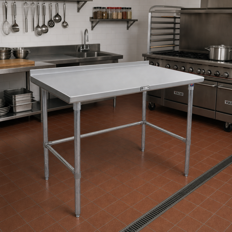 Product image #2 for John Boos Stallion 60" x 30" 16-Gauge 300 Series Stainless Steel Work Table with 1-1/2" Rear Riser, Stallion Safety Edge and Galvanized Legs