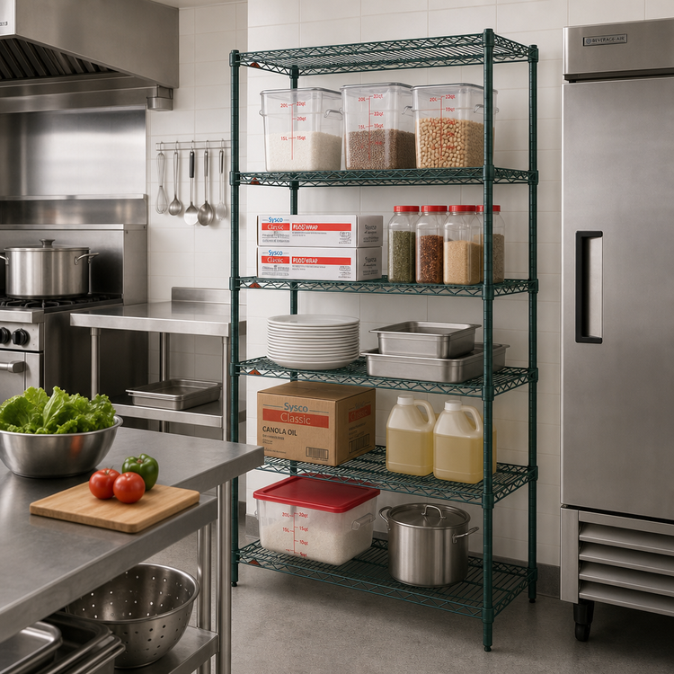 Product image #3 for Metro Super Adjustable Super Erecta 5-Shelf Starter Wire Shelving Unit, 30"W x 18"D x 74"H, Green Metroseal 3 Epoxy-Coated