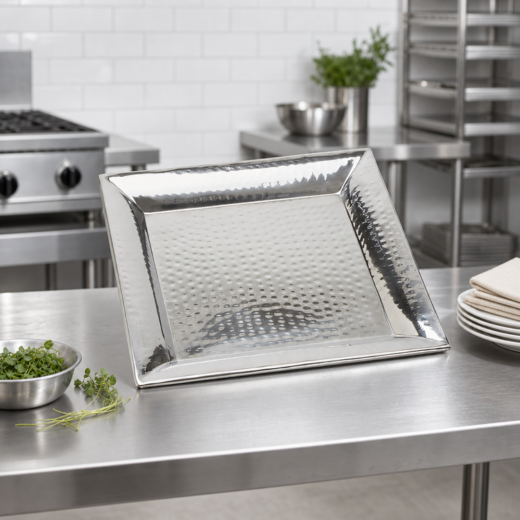 Product image #2 for American Metalcraft 14-Inch Square Hammered Stainless Steel Serving Tray