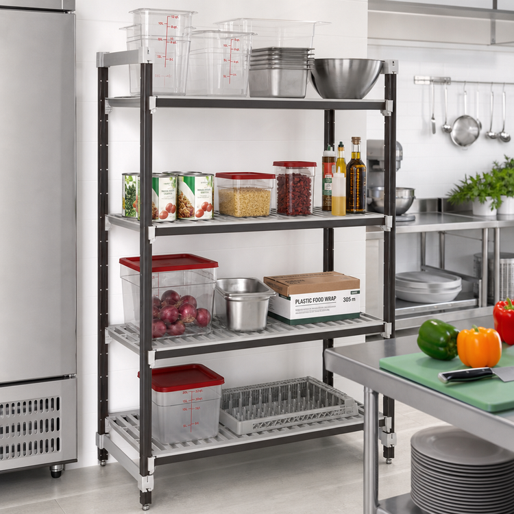 Product image #2 for Cambro Camshelving Elements XTRA 24 x 24 x 64-Inch 4-Shelf Vented Stationary Polymer Shelving Starter Unit