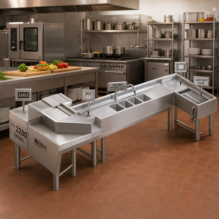 Product image #3 for Eagle Group 2200 Series 14-Inch Double Blender Step Unit with Liquid Waste Chute, Faucet, and Electrical Outlet