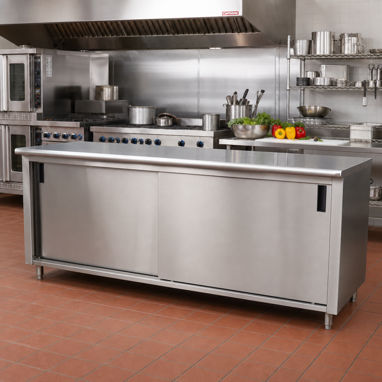 Product image #2 for Advance Tabco 144-Inch x 24-Inch Stainless Steel Enclosed Work Table with Sliding Doors