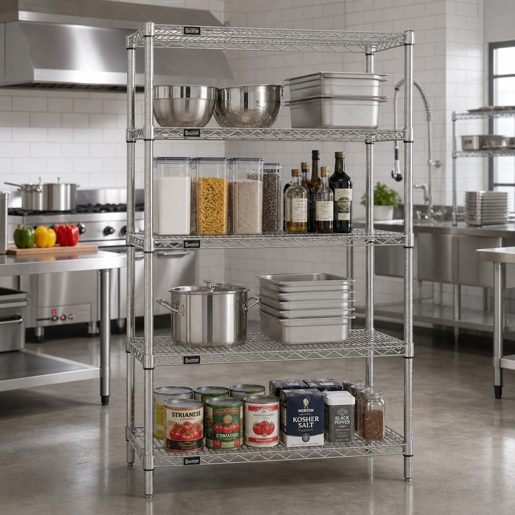 Product image #2 for Quantum 4-Shelf Wire Shelving Starter Kit, 60W x 21D x 63H, 304 Stainless Steel, 600-800 lb Capacity