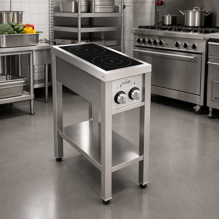 Product image #2 for Eurodib Commercial Freestanding Dual-Zone Induction Cooktop, Stainless Steel, 208V 3-Phase