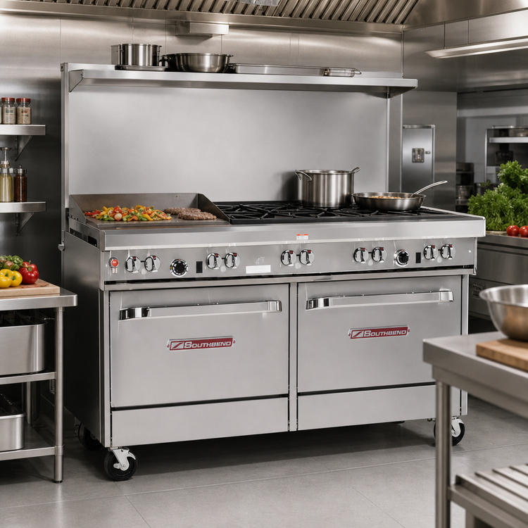 Product image #2 for Southbend Ultimate 60-Inch Gas Restaurant Range with 36-Inch Thermostatic Griddle, Convection Oven, and Cabinet Base