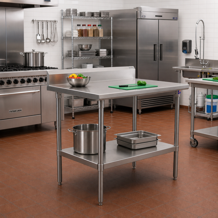 Product image #2 for John Boos Stallion 48" x 24" 16-Gauge Stainless Steel Work Table with 5" Backsplash, Undershelf & Welded Setup