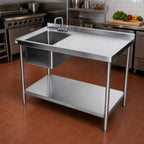 Thumbnail image #7 for Klinger's Trading STB3048BL 48" x 30" Left-Side Prep Sink Work Table, 18-Gauge 304 Stainless Steel, Marine Edge, Undershelf, 2" Backsplash