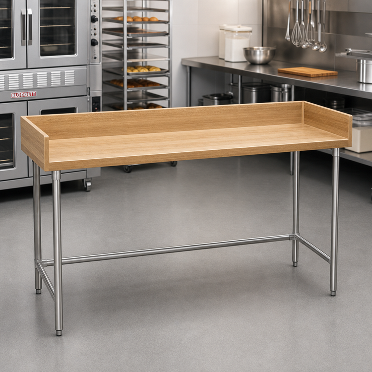 Product image #2 for Advance Tabco TBG-365 60 x 36 Inch Bakers' Table with 1-3/4 Inch Wood Top and 4 Inch Rear/Side Splashes