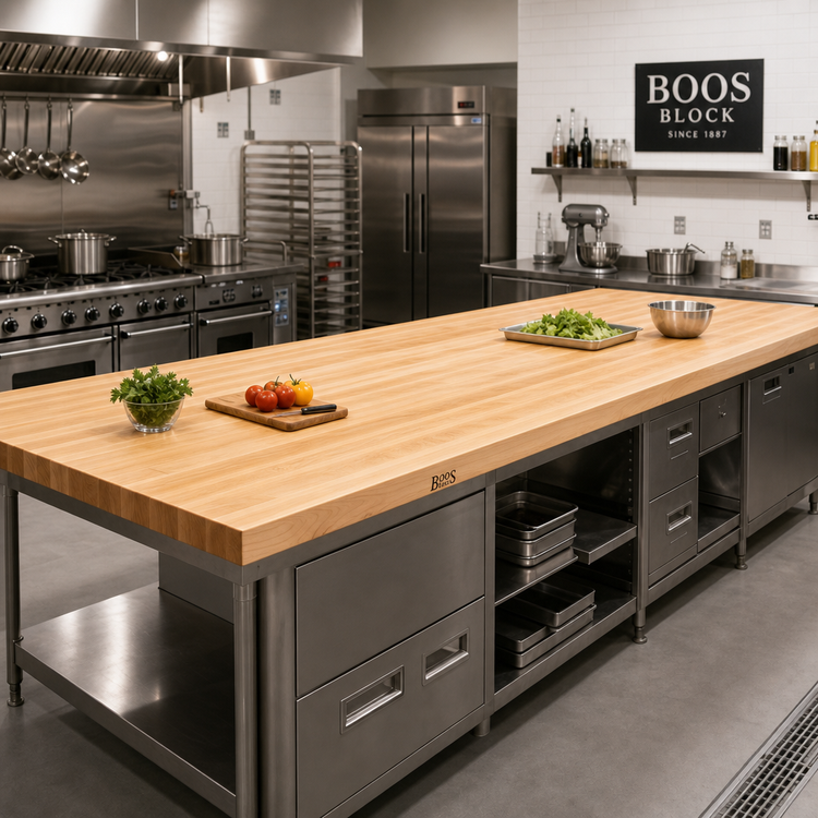 Product image #2 for John Boos Boos Block 120-Inch x 42-Inch Kitchen Countertop, 1-1/2-Inch Thick, Edge Grain Maple, Varnique Finish
