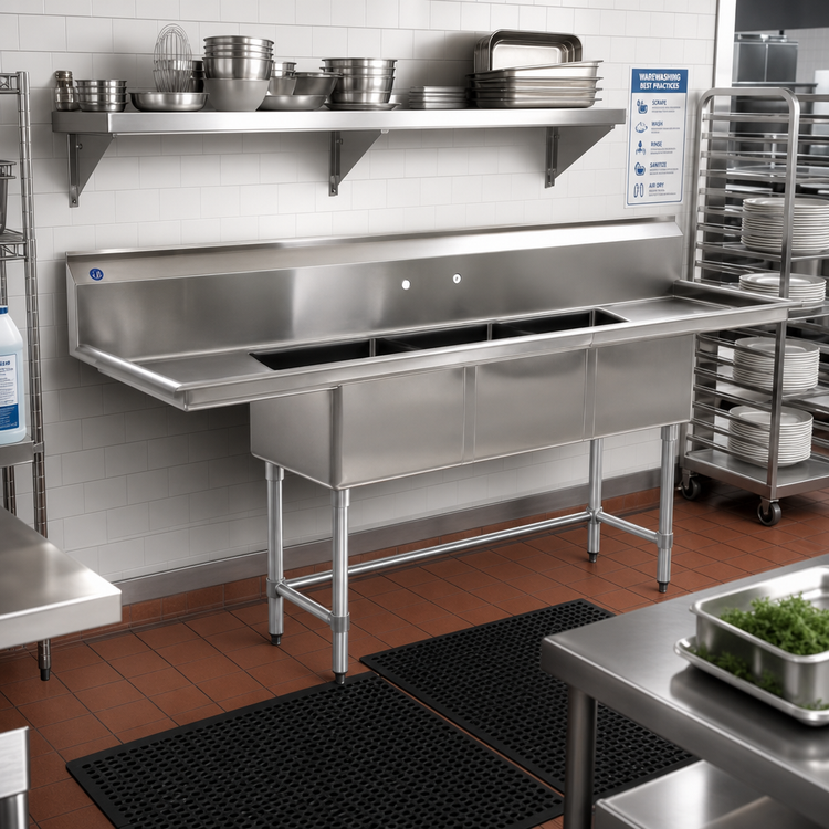 Product image #2 for BlendPort BPFC Series 84-Inch Two-Compartment Stainless Steel Sink with Dual 24-Inch Drainboards