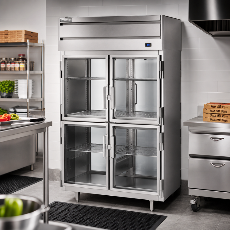 Product image #2 for Beverage-Air P Series Pass-Thru Two-Section Pizza Holding Cabinet with 8 Half-Height Glass Doors