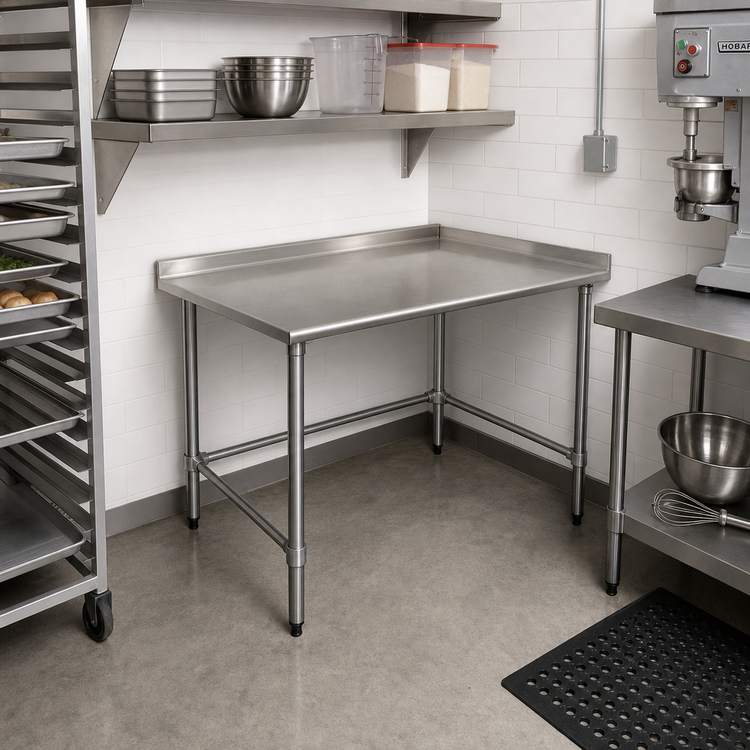 Product image #2 for BlendPort® Budget Series 30" x 30" Corner Stainless Steel Work Table with 1-1/2" Rear Upturn