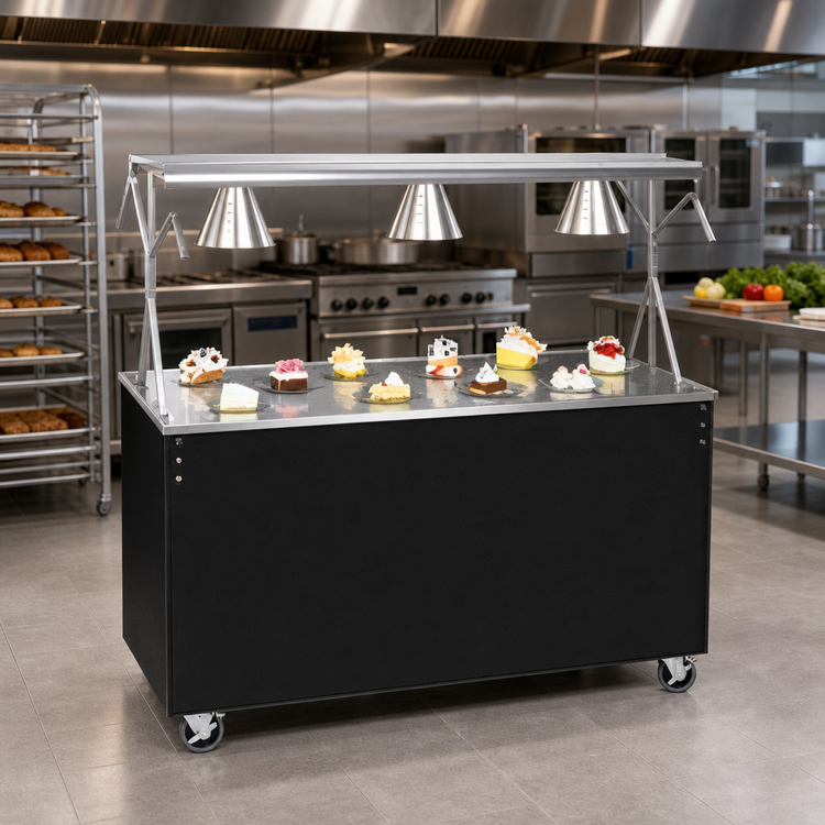 Product image #2 for Vollrath 2-Series Affordable Portable 60-Inch Utility Station with Stainless Steel Top, Buffet Breath Guard Lights, and Solid Granite Base