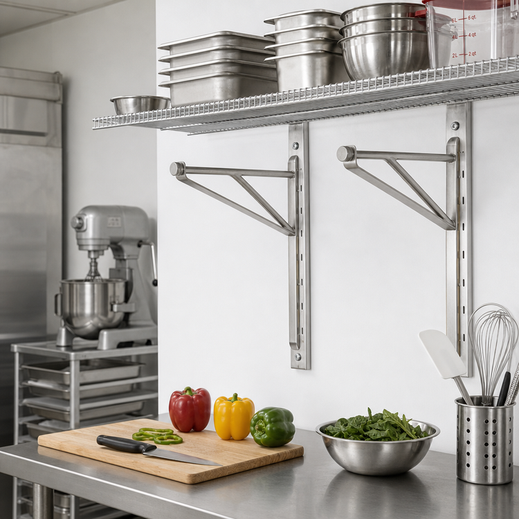 Product image #2 for 14-Inch Stainless Steel Single End Shelf Bracket for Adjustable Post Wire Wall Mounts