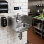 Thumbnail image #2 for BK Resources BKHS-W-1410-SS-PT-G Wall-Mounted 304 Stainless Steel Hand Sink with Side Splashes and Faucet, 14 x 10 x 5-Inch Bowl