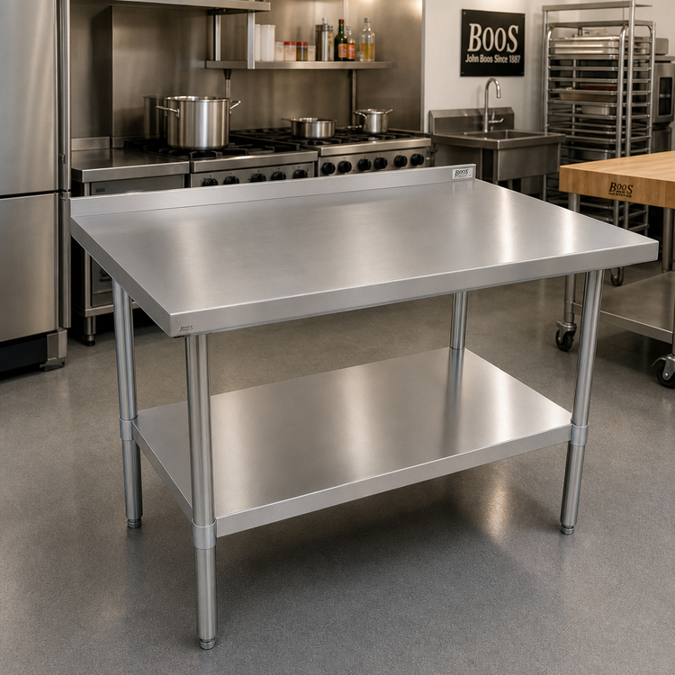 Product image #2 for John Boos Stallion 72-Inch x 30-Inch Stainless Steel Budget Work Table with Backsplash, Undershelf and Safety Edge