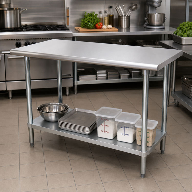 Product image #2 for Advance Tabco Special Value Series 60 Inch x 18 Inch Flat Top Stainless Steel Work Table with Adjustable Undershelf