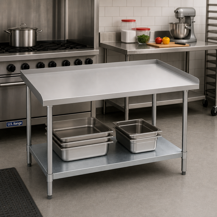Product image #2 for Winco Stainless Steel Equipment Stand with Raised Edges and Galvanized Undershelf, 48 x 30 x 24 Inches
