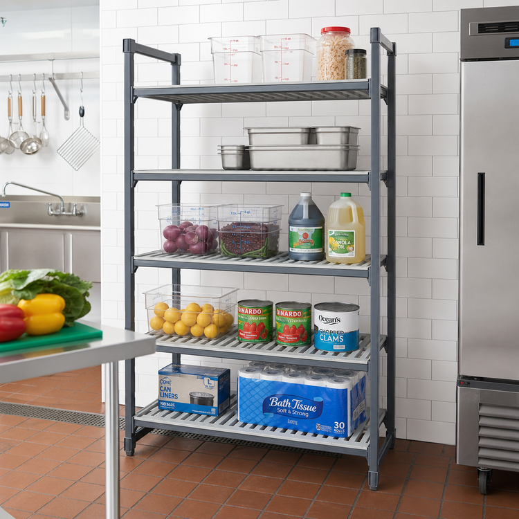 Product image #2 for Cambro Camshelving Basics Plus 36 Inch Wide x 24 Inch Deep 5-Shelf Vented Shelf Kit